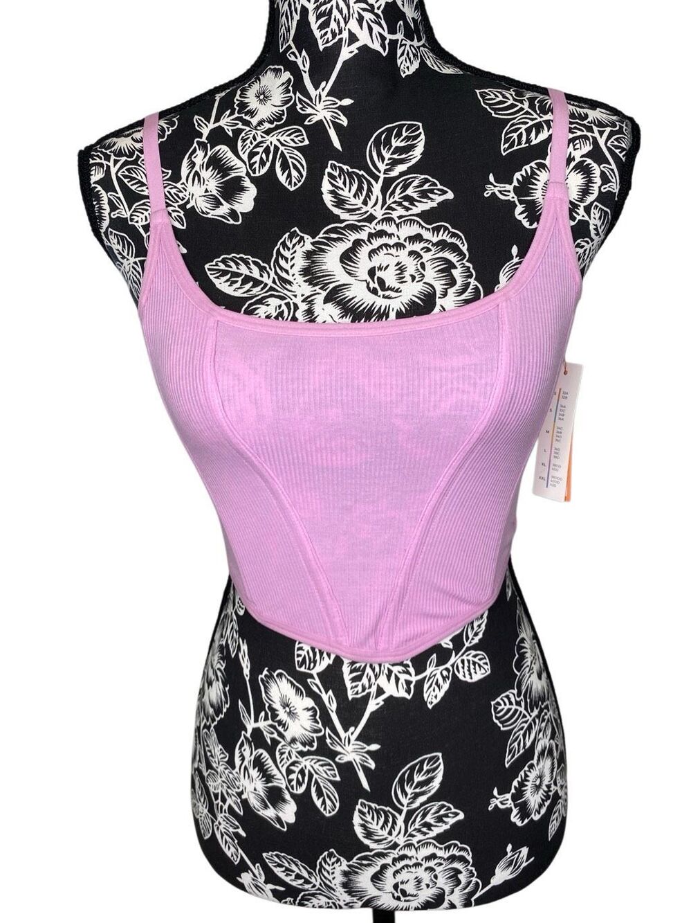 Colsie Pink Ribbed Corset Crop Cami Tank Top Coquette Y2K Festival Stretch